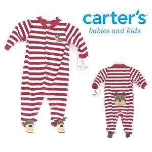 CARTER'S Baby 3 mos. Reindeer Red White Stripes Long Sleeves Bodysuit NEW